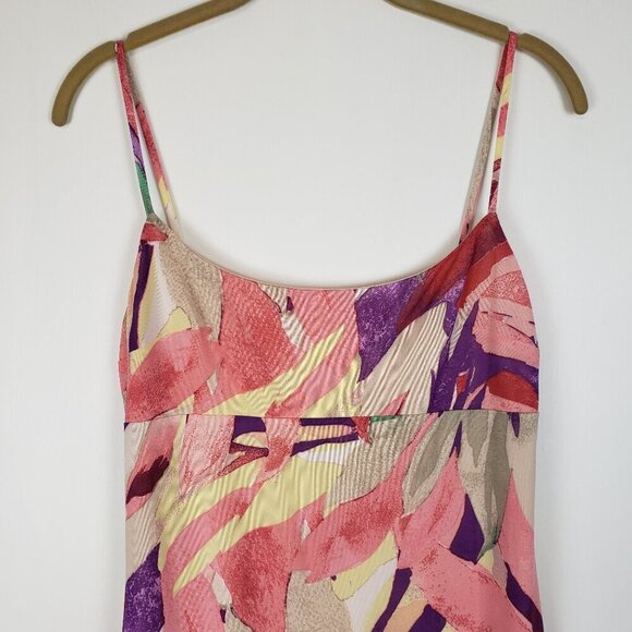 Wayf Mesh Slip Dress NWT Midi Pink Purple Abstract Tropical Tank Sun Size Medium - Picture 3 of 9